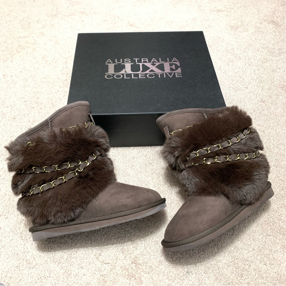 Australia Luxe Collective Atilla Short Beva Brown Chain Faux Fur Boot Women’s 6